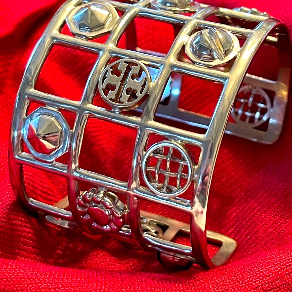 Tory Burch Silver Logo Wide Cuff, like new